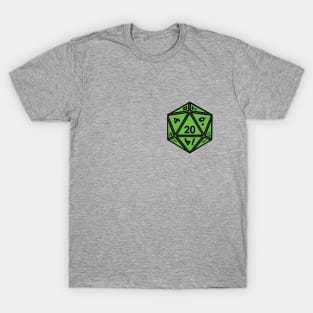 (Pocket) Green D20 Dice (Black Outline) T-Shirt